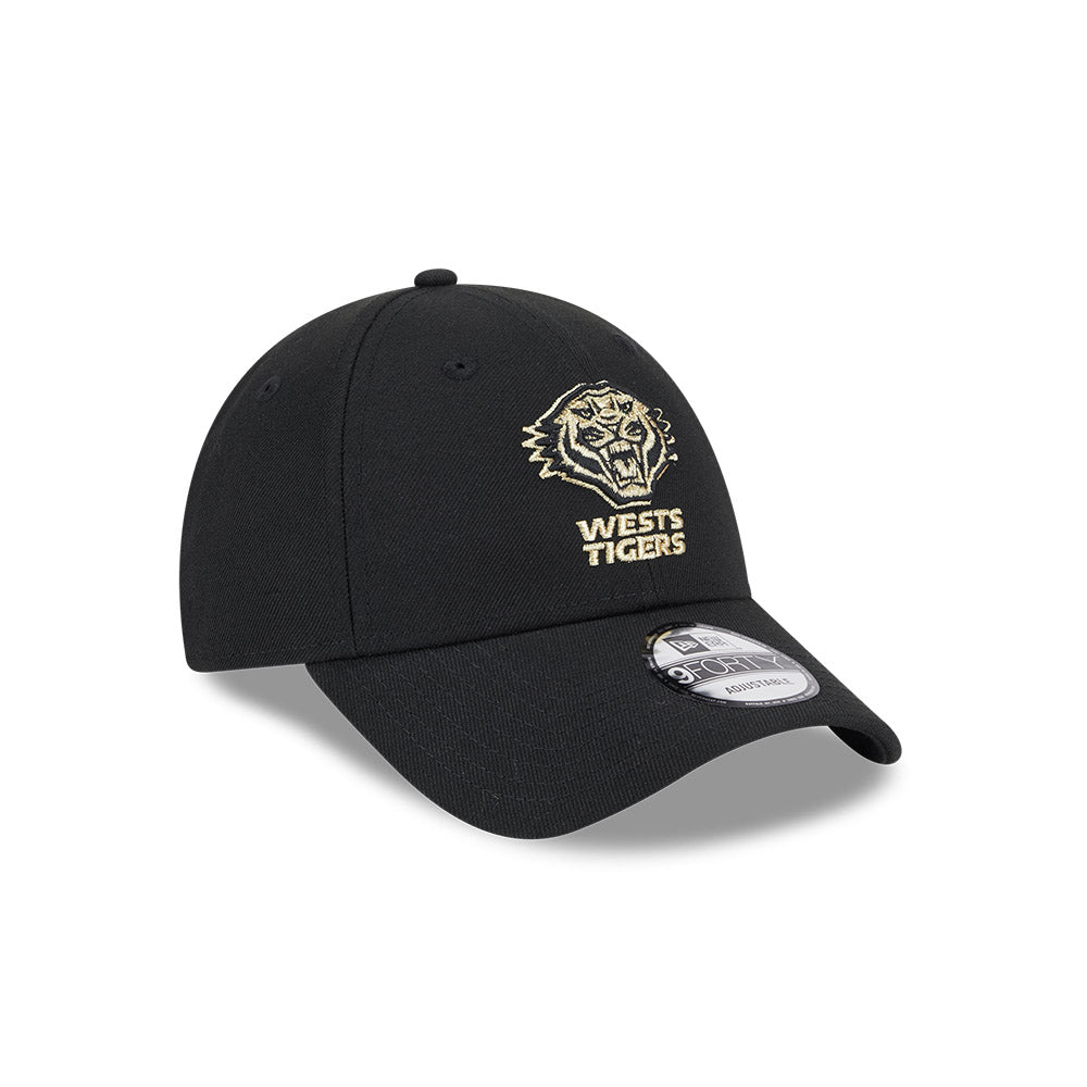 Wests Tigers Hat - NRL 2025 Black Gold 9forty Snapback Cap - New Era